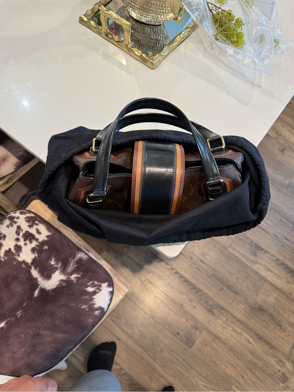 Louis Vuitton Monogram Canvas Duffel with Black Center Strap & Tan Trim - Picture 11 of 11